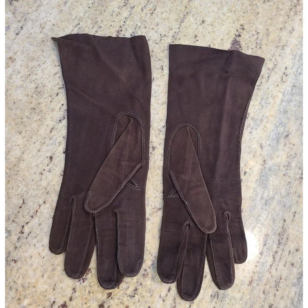Vintage Womens Size M 6 3/4 Brown Suede Leather Formal 10.5